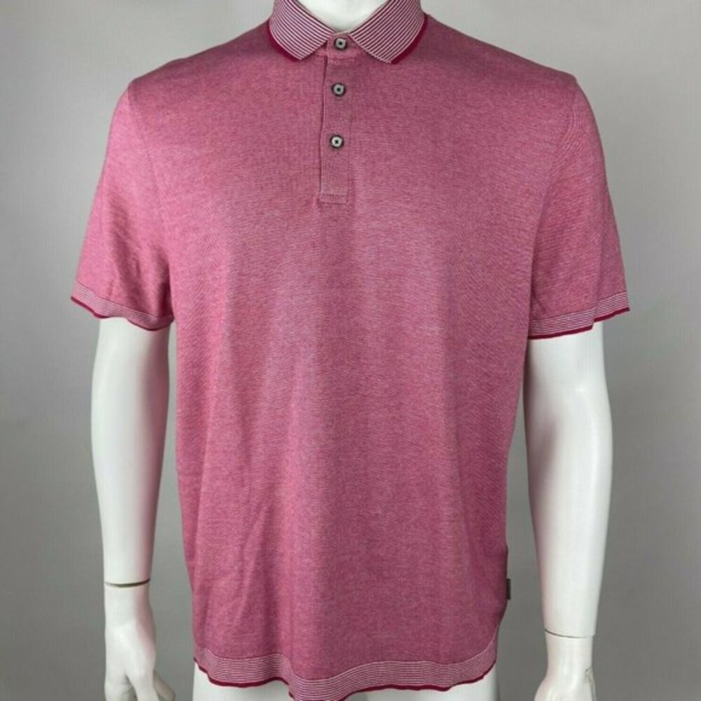 Ted Baker Pique Polo Shirt Short Sleeve Collared Stretch Cotton Pink Mens 6‎ 2XL